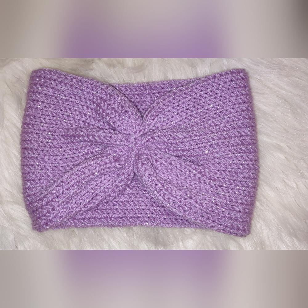 Lavender Sparkle Hand Knitted Headband Ear Warmers Osfm